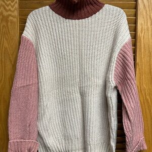 Marine Layer Turtleneck Sweater - Pink and Cream